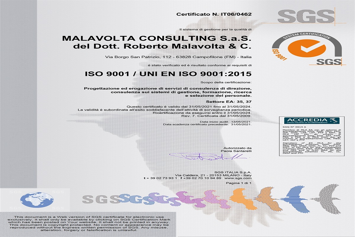 Rinnovata la Certificazione Qualità UNI EN ISO 9001:2015